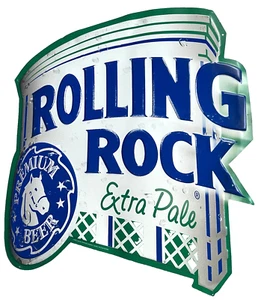 GROSSES 24" VINTAGE BLECH METALL ROLLING ROCK EXTRA BLASS PREMIUM BIER BAR WANDSCHILD - Bild 1 von 3