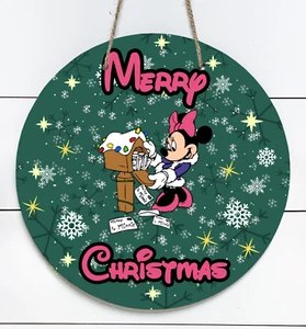 Minnie Mouse Merry Christmas 10" Metal Round Indoor/Outdoor Sign - Picture 1 of 1
