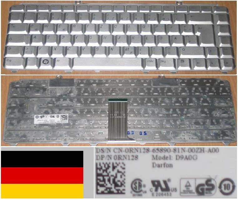 Keyboard Qwertz German Dell 1420 1520 1521 1525 D9A0G ORN128 0RN128 RN128 Grey - Image 1 of 1
