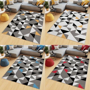 Teppich Modern Kurzflor Geometrisch Dreiecke Grau Gelb Rot Blau Wohnzimmer NEU - Bild 1 von 25