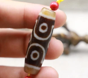 Magic Power Tibetan Old Agate Ivory Color 6 eye dZi Bead Amulet 45mm - Picture 1 of 6