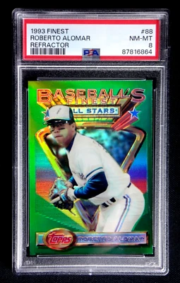 ROBERTO ALOMAR 1993 FINEST REFRACTOR PSA 8 NM-MT ALL-STAR CARD #88 BLUE JAYS HOF - Image 1 of 2