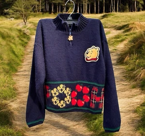 Vtg Winnie the Pooh Knit Sweater Bee Zipper Kids Sz 7/8-Small 90'S Y2K USA Made - Picture 1 of 15