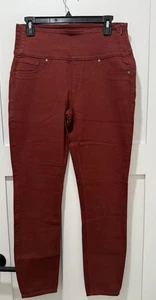 SPANX Denim Leggings Pants Jeggings  Burgundy Slimming Side Zip Large Excellent - Picture 1 of 11
