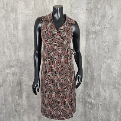 Vintage 90s Y2k La Belle Size M Abstract Swirl Pattern Wrap Dress Sleeveless - Image 1 of 4