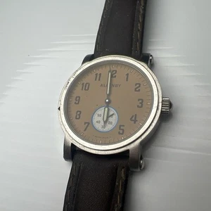 ALLENBY & Co Outfitters 15 Jewel Swiss WR 100 FT Men’s Brown Leather Silver Tone - Picture 1 of 13