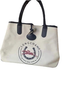 Longchamp Paris 1948 Canvas Tote Leather Handles - Picture 1 of 5
