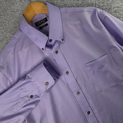 Lauren Ralph Lauren 标准版型非铁礼服衬衫紫色 16.5 L 34/35 — 第 1/4 张图片