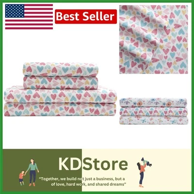 Conjunto de lençóis de microfibra corações aquarela infantil - Gêmeo - Imagem 1 de 4