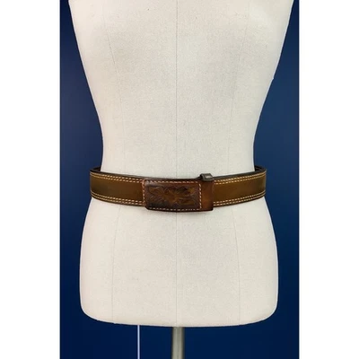 Cinturón de cuero para hombre Western Tooled diseño floral marrón gamuza forrado Foto 1 de 4