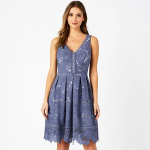 Review Dress Womens Size 10 Purple Floral Lace Fit & Flare Cocktail Party Midi - Picture 1 of 8