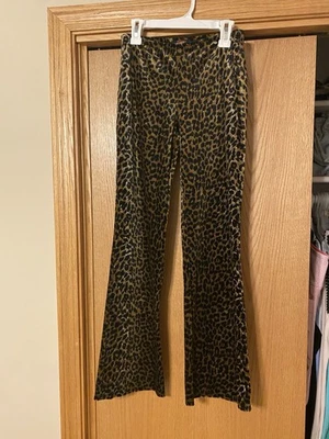 Pantalones elásticos acampanados de terciopelo con estampado de leopardo Hot Kiss talla pequeña Y2K retro Foto 1 de 4