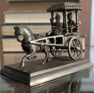 Vtg Brass Horse Cart Indian Tanga Carriage Statue Figurine Eastern Art Statue - Picture 1 of 23