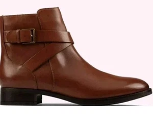 Clarks Hamble Buckle Ladies Dark Tan Leather Boots Uk Size 9 D EU 43. - Picture 1 of 5