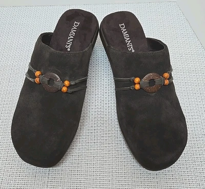Коричневые замшевые кожаные удобные сабо DAMIANI'S размер 8 Вт оранжевый бисер никогда не носились - Изображение 1 из 4