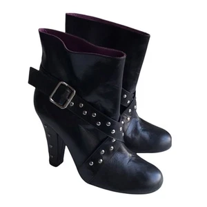 Marc Jacobs Moto Boots Black Studded Leather Harness Strap Ankle Booties Size 36 - Picture 1 of 14