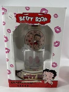 Betty Boop Anniversary Porcelain Collectible Glass Dome Clock Pink Hearts - Picture 1 of 14