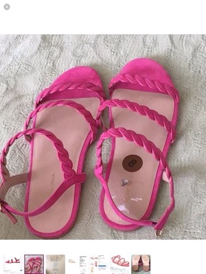NEW Stuart Weitzman Pink 3 Strap “TWISTIE FLAT SANDAL”.  Size 8. On Sale! - Image 1 of 4