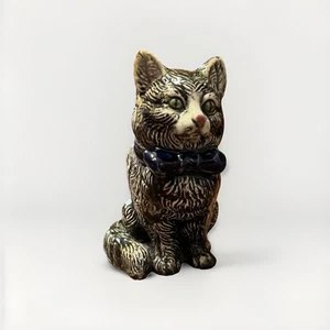 Vintage Green Eyed Blue Bow Tie Cat Planter MCM Japan - Picture 1 of 9