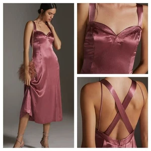 Vestido Midi By Anthropologie Espalda Cruzada Escote Corazón Talla 14 NUEVO en Taupe - Imagen 1 de 16