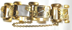Vintage Estate Jewelry Bracelet Damascene Art Deco Gold White Lucite - Picture 1 of 6