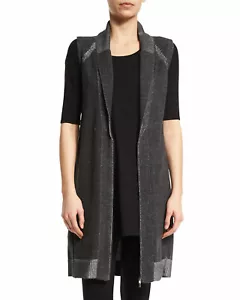 *NWT Eileen Fisher Plaited Long Zip-Front Vest M Charcoal Gray $455 - Picture 1 of 2