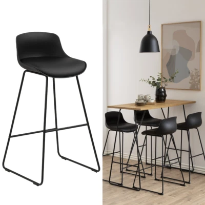 Barhocker Barstuhl Leder Mit Lehne Schwarz Tresenhocker Metall Esszimmer Set - Bild 1 von 4