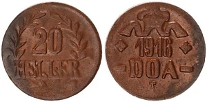 German East Africa 20 Heller 1916T J.726 C Bronze 43-44 Ms / N XF 125934 - Picture 1 of 1