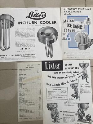Lister Vintage Dairy Inchurn Cooler Appliances Brochures x 4 1950’s & Price List - Image 1 of 2