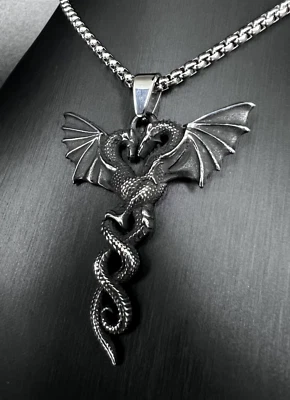 Drachen Knoten Anhänger Edelstahl Kette Liebe Freundschaft Schmuck Biker 238A - Bild 1 von 4