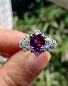 2.50Ct Oval Cut Lab-Created Amethyst Halo Engagement Ring 14K White Gold Plated - Picture 1 of 7
