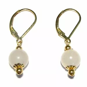 8mm White Jade Lever Back Earrings 14K Yellow Gold, Gold Filled or 925 Silver - Picture 1 of 1