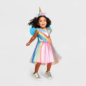 Toddler Girl's Rainbow Unicorn Halloween Costume Dress Wings - 2T-3T #3546 - Picture 1 of 6