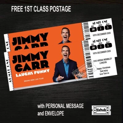 TIXHUB.CO.UK JIMMY CARR Laughs Funny Theatre Mock Ticket Personalised Gift Reveal