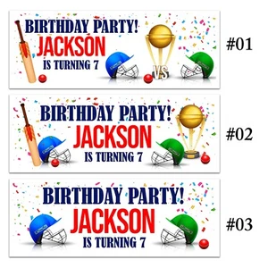 BANNER PERSONALIZADO CRICKET FELIZ CUMPLEAÑOS DECORACIÓN DE PARED DEPORTES - Imagen 1 de 4