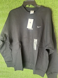 Nike Sweatshirt Men's Large Fleece Crewneck Pullover Black Swoosh - Picture 1 of 7