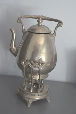 Ancien Samovar Gherardi Théière Métal Argenté Support Pieds Tripodes N° 1578 - Photo 1/4