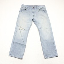 Nautica Men's Size 36x30 Blue Relaxed Straight Distressed 100% Cotton Denim Jean
