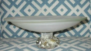 LARGE 11" MURANO VETRO ESEGUITO SECONDO FROST GLASS METAL PEDESTAL BOWL PLATTER - Picture 1 of 7
