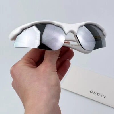Gucci Women AUTHENTIC Sunglasses White Silver Mirror Mask GG1774S 002 BRAND NEW - Image 1 of 4
