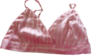 Nasty Gal Collection UK 12 Pink/White Striped Satin Triangle Bralette - Imagen 1 de 3