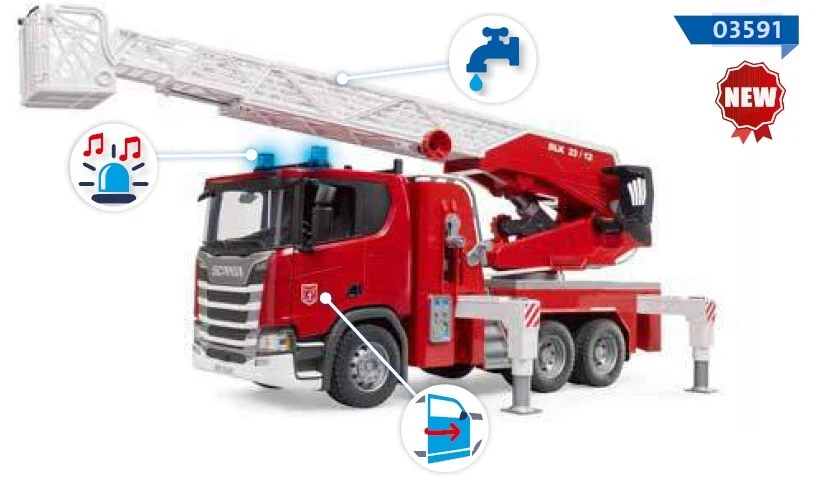 BRUDER - SCANIA Super 560R 6x4 fire truck with large ladder - 1/16 - BRU3591 - Image 1 of 1