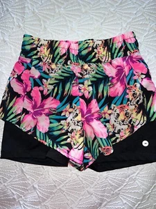 girls Avia shorts size M (7-8) athletic jungle print pull on black multi color - Picture 1 of 6