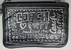 Vintage Coach Poppy Black And Silver Wristlet Purse 6" - Picture 1 of 12