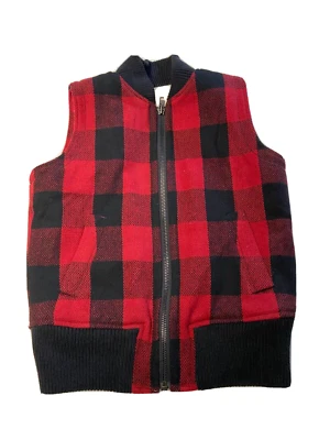 Chaleco para mujer MADEWELL rojo/negro mezcla de lana forrado sherpa cuadros búfalo talla XS Foto 1 de 4
