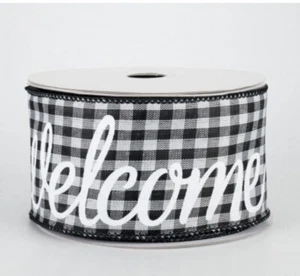 Black & White Welcome Check  Wired Ribbon 2.5" x 10 Yards - Picture 1 of 2