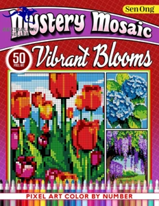 Vibrant Blooms Mystery Mosaics Color by Number: 50 Pixel Art Flower Scenes - Picture 1 of 12
