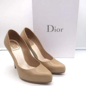 Christian Dior Miss Dior Pumps Beige Leather Size 37.5 Pointed Toe Heels - Picture 1 of 20