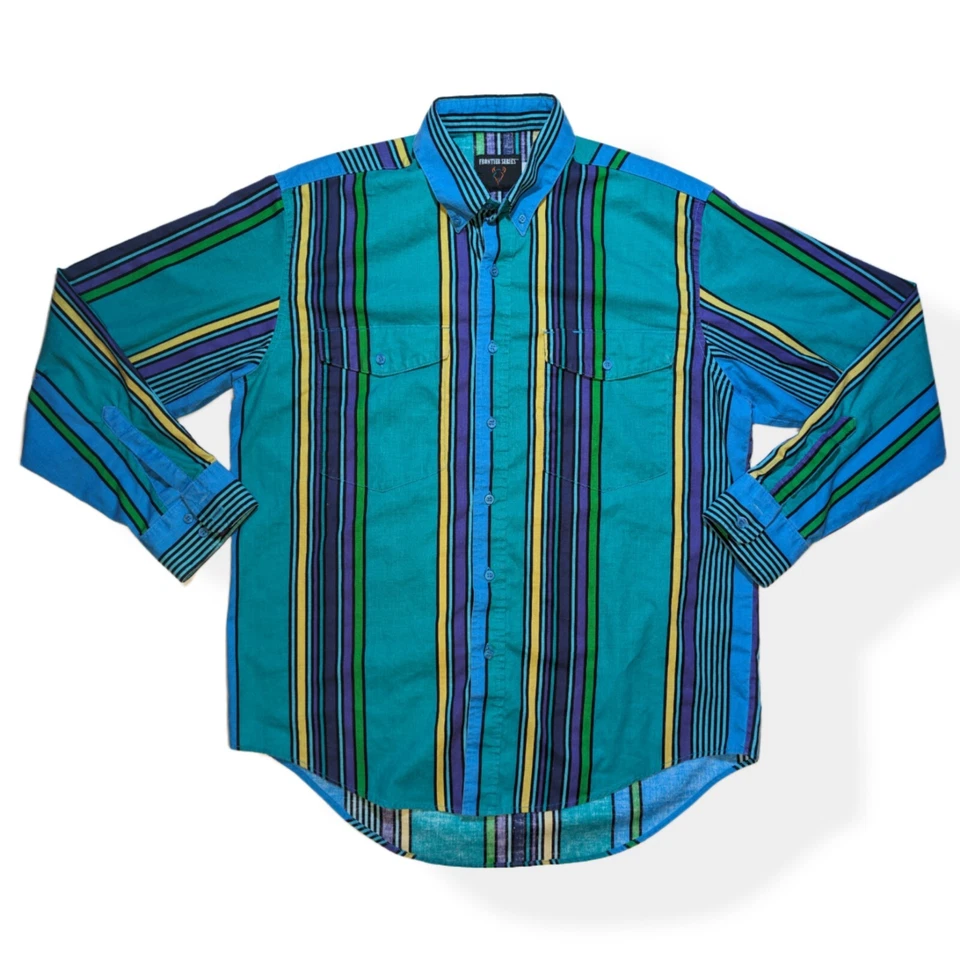 Vintage Frontier Series Multicolored Striped Button Down Western Shirt Size L - Image 1 of 4