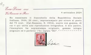 Repubblica Sociale - 130 - 1944 - 20 c. carminio Giulio Cesare n. 495/A. Cert. R - Foto 1 di 1